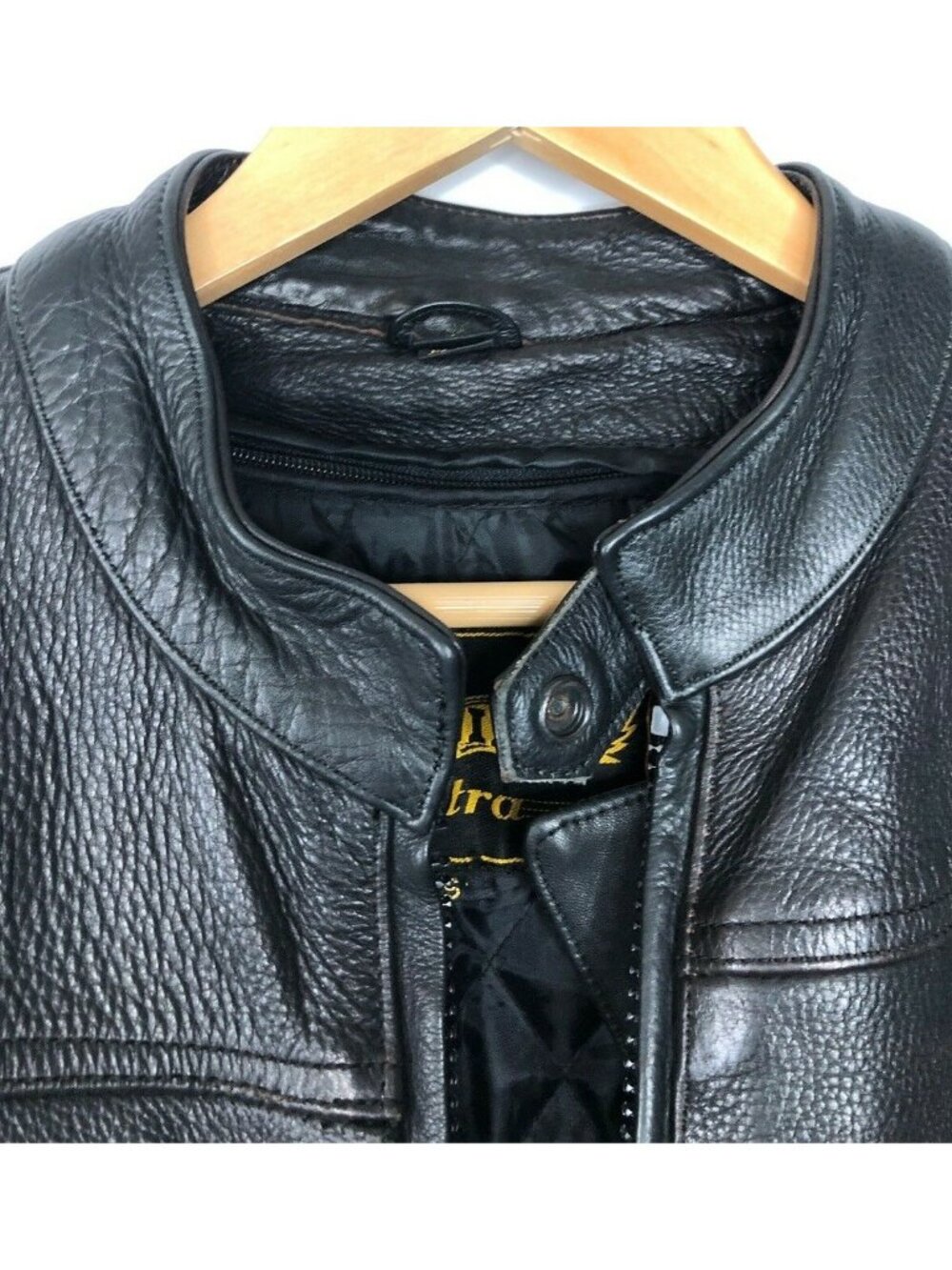 UNIK Ultra Heavy LEATHER Motorcycle Zip Buckle Lined Jacket Womens Size S Black - Picture 11 of 12